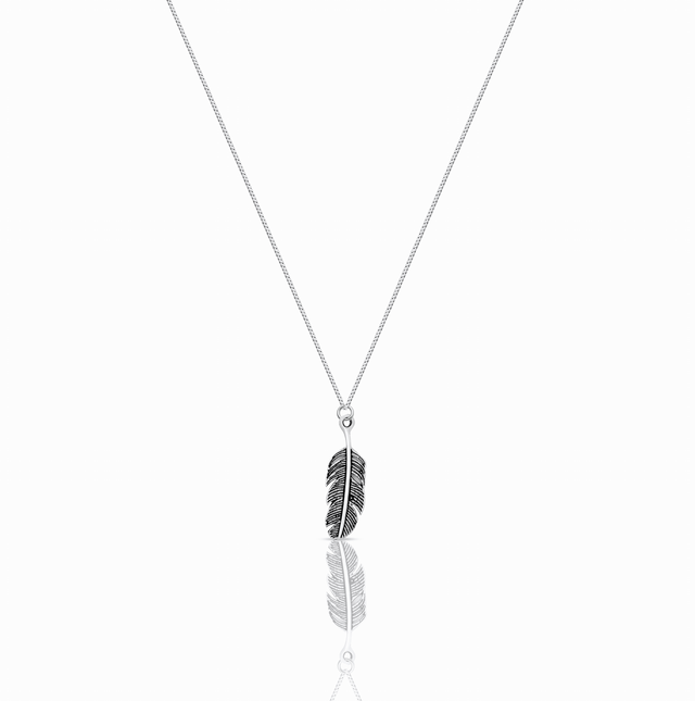 Feather Pendant Silver Necklace