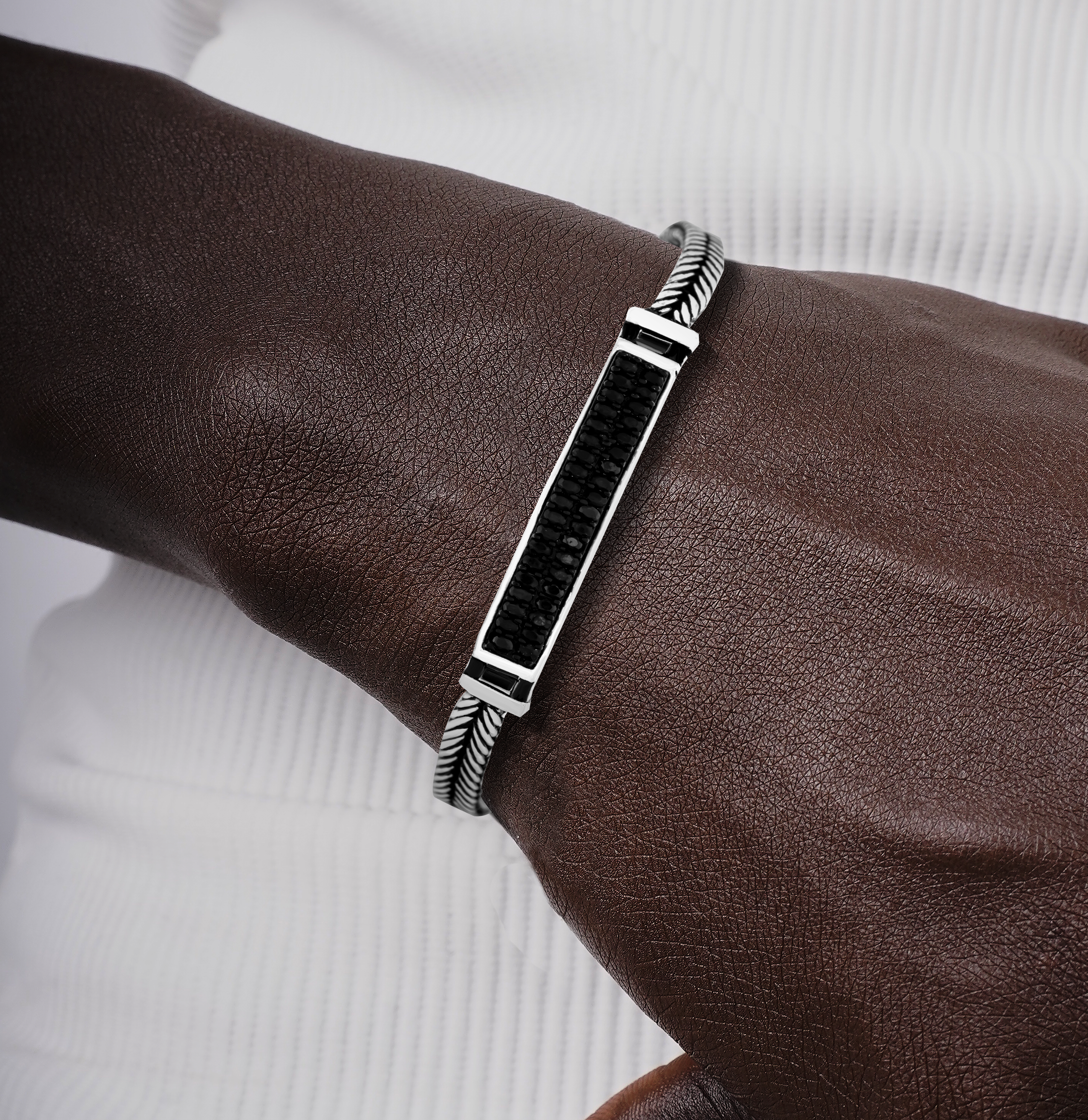 Onyx Bar Silver Rope Bracelet
